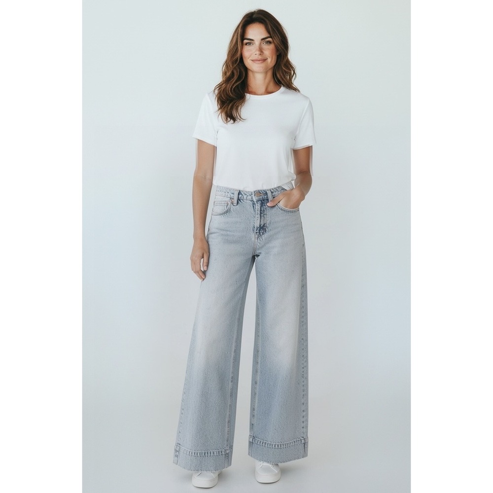 J.Crew Wide Leg Trouser Jeans Light Wash High Rise Denim Size 27